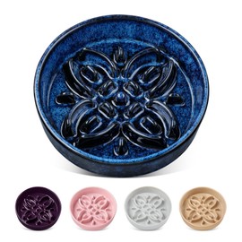 vancasso Ceramic Slow Feeder Dog Bowls, Puzzle Dog Food Bowls with Floral Maze, Anti -Slip Pet Food Dish for Small Breed, 0.6 Cups, Blue
