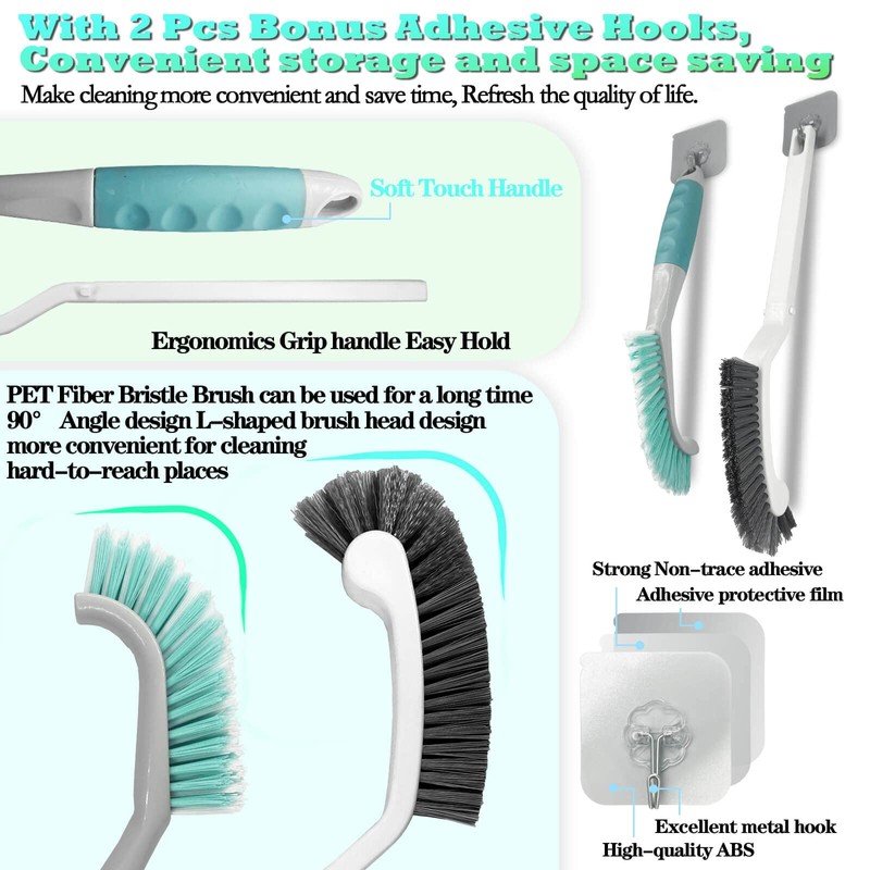 2Pcs Cleaning Brushes, Multi-Purpose Right Angle Brush Scrubbing Kitchen Bathroom