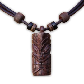 HANA LIMA Friendship Necklace Tiki Surfer Necklace Leather Necklace, Leather Wood Leather Wood coconut, 0