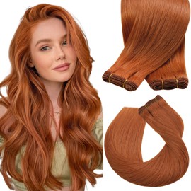 Sunny Hair Copper Weft Hair Extensions Human Hair Sew in Weft Hair Extensions Real Human Hair Straight for Women Copper Hair Wefts Sew in Bundle 18inch 100g