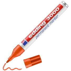 edding 3000 permanent marker - orange - 1 pen - round nib 1.5-3 mm - quick-drying permanent markers - waterproof, smudge-proof - for cardboard, plastic, wood, metal, fabric - marker pens