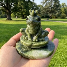 Natural Polished Gemstone Reiki Frog Handmade Carved Rotating Display Xiu Yu Jade Stand Crafts Lucky Crystals for FengshuiColor: Prince Frog, Size: 5-6cm