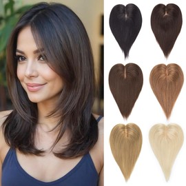 PARXITN Hair Toppers for Thinning Hair with 3 Clips 25 cm Real Hair Pieces Free Part Lace Base Clip in Toupee for Women Light Brown