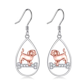 VONALA Red Cardinal/Bulldog 925 Sterling Silver Earrings Love Bird Dangle Earring Jewellery Gifts for Women Birthday Christmas, Silver Sterling Silver, No Gemstone