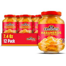 La Costeña Sliced Habanero Pepper for Mexican Food, Mango Habanero Salsa, Guacamole, Enchiladas, Spicy Nacho & Taco Toppings - Hot Pickled Vegetables - 10x Spicier than Jalapeños - 12oz, 12 Pack