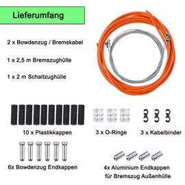 All-Pie Bicycle Bike Brake Cable Cover Shift Cable Cover Outer Cover with 2 Bowden Cables / Brake Cable MTB Complete Brake Cable Set (Orange)