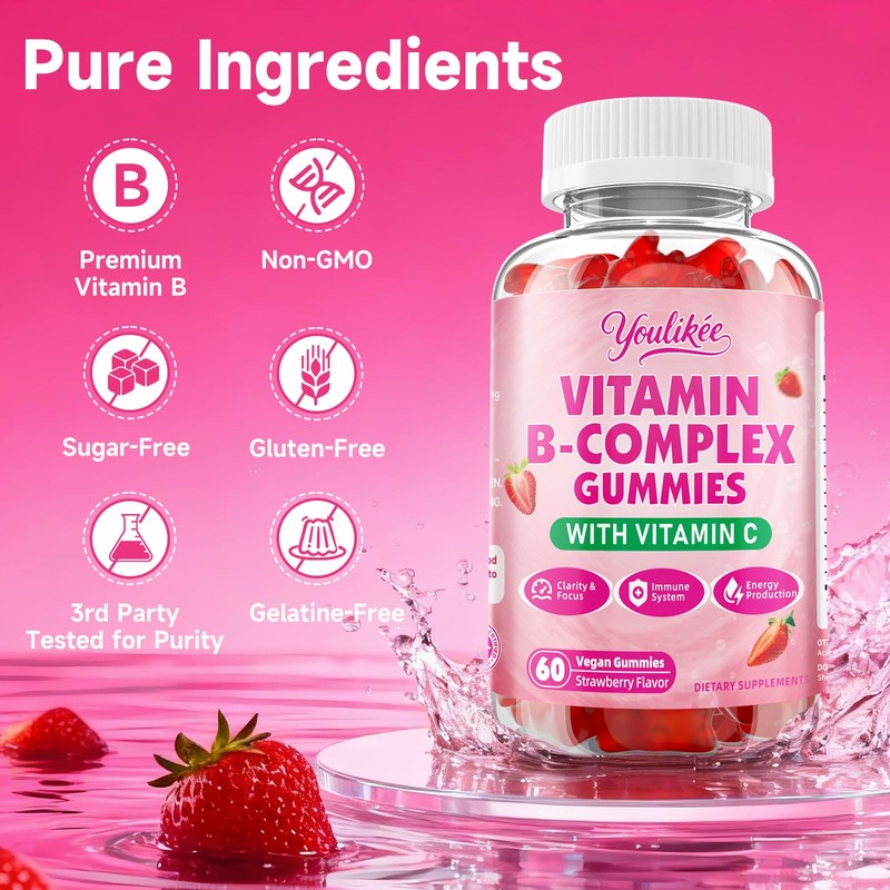 Youlikee Vitamin B-Complex Gummies for Women & Men, Methyl B12,