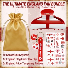 ANFONG England Hair Claw Clip, World Cup 2026 Merchandise Gifts Set: World Cup Hair Accessories, Soccer Keychain & England Flag Tattoos for Women Game Day Parties, Stadium Looks