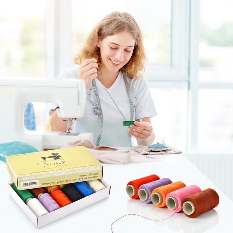 12 Color Sewing Thread, 350 Yards Per Thread Spools, Prewound