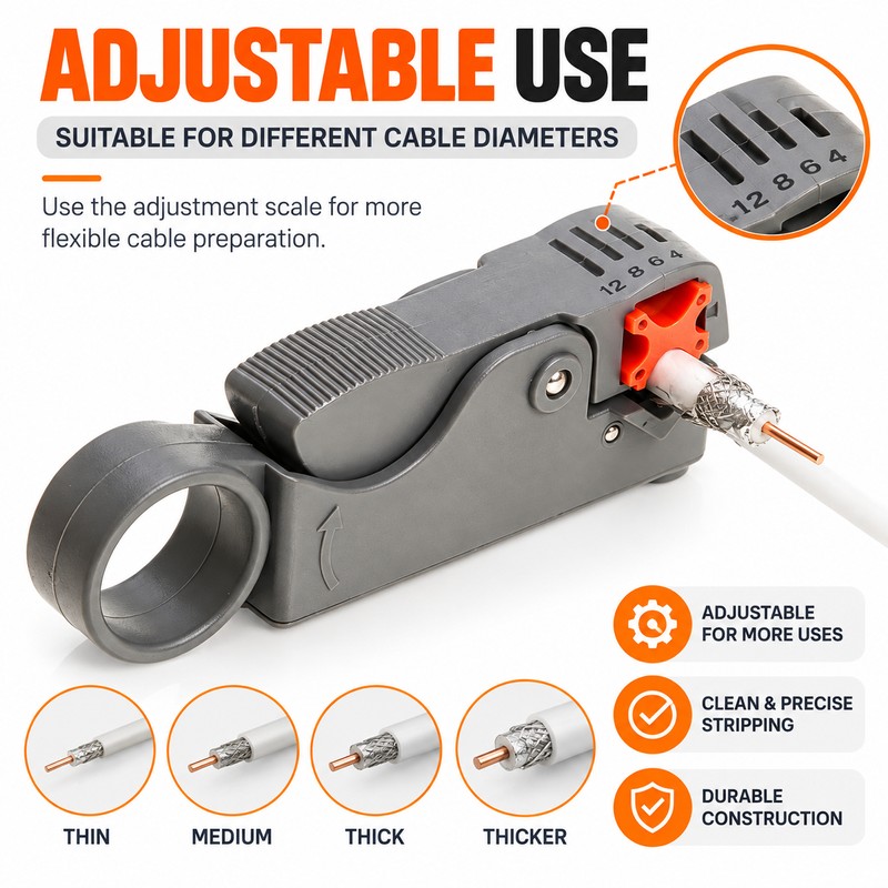 Coaxial Cable Stripping Tool for Wire Prep – Adjustable 4/6/8/9/12mm