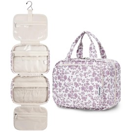 Narwey Hanging Toiletry Bag for Women Travel Makeup Bag Organizer Toiletries Bag for Travel Size Essentials Accessories Cosmetics (Little Dusty Pink Flower (Medium))