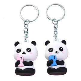 Panda Keychain Family Cute Cartoon Animal Colorful Bag Key Chain Keyring Ornament Bag Purse Charm Accessories duck (Pink)