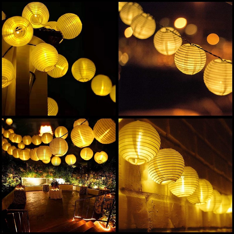 SWEET SHINE White Lantern String Lights, 10 Waterproof Nylon Lanterns