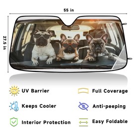 Peaom Funny French Bulldog Driver Windshield Sun Shade Foldable Car Sun Shade Windshield Block UV Rays Sun Visor Automotive Front Windows Protector Universal Fits Cars Trucks, 55x27.5 in