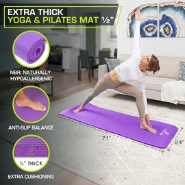 ProsourceFit Extra Thick Yoga and Pilates Mat ½” (13mm) or 1" (25mm), 71-inch Long High Density Exercise Mat with Comfort Foam and Carrying Strap