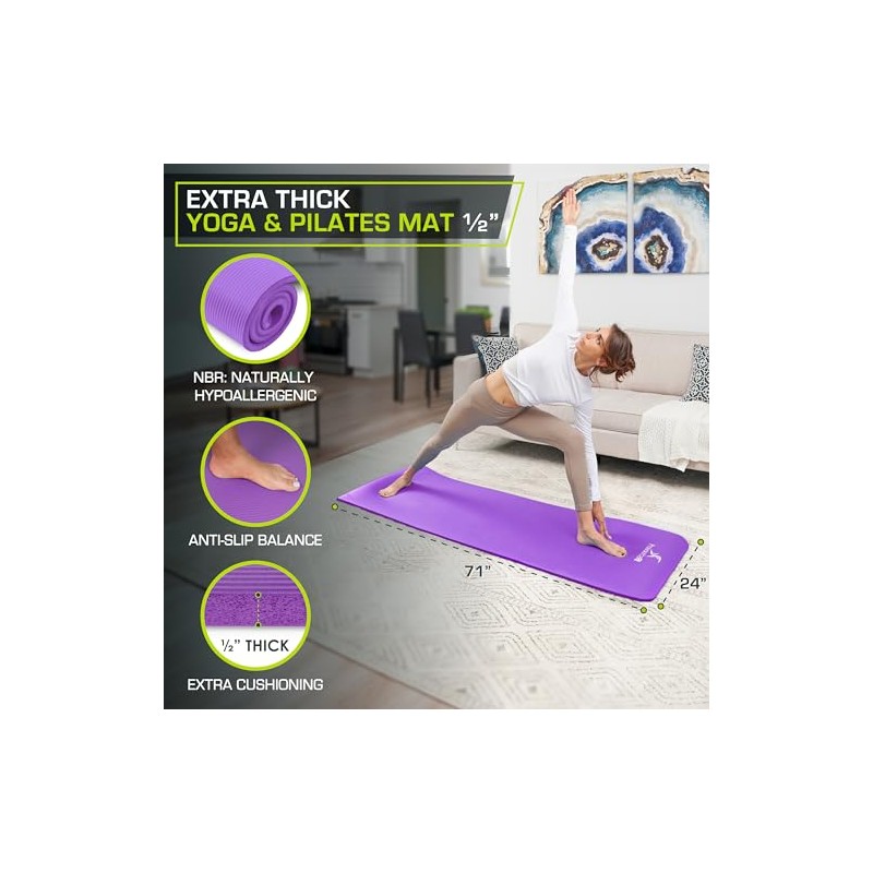 ProsourceFit Extra Thick Yoga and Pilates Mat ½” (13mm) or