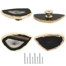 Malimali Unique Black Agate Cabinet Knobs and Pulls Set of 4, Knobs for Cabinets and Drawers Gold Dresser Knobs Bifold Door Knob for Closet Kitchen Cupboard