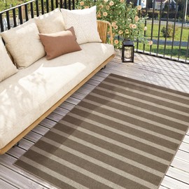 Lahome Striped Easy Jute Rug, 3x5 Outdoor Patio Rug Washable Rugs for Entryway, Indoor Outdoor Living Room Carpets, Farmhouse Neutral Non Slip Carpet for Backyard Bedroom RV, Khaki