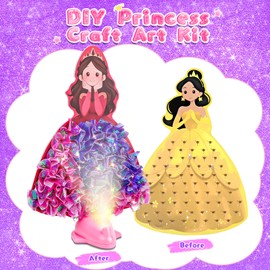 Fortand Poke-Art Crafts Kit for Kids, Princesses Craft Kits for Girls Ages 4-9 Paper Craft Kits with LED Base DIY Creative Activity Toys Gifts for Girls & Boys Ages 4 5 6 7 8 9 Mess-Free Fun for Kids