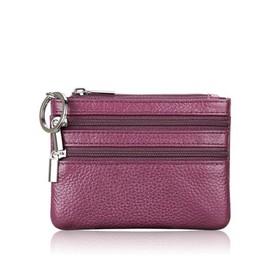 DcSpring Ladies Genuine Leather Small Coin Purse with Zip Womens Mens Mini Wallet Pouch with Key Ring (Purple)
