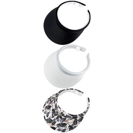 3 Pack Sun Visor Hat Hat Vintage Visor Women Adjustable Outdoor Beach Golf Tennis Walking Adjustable Clip On Visors (White Black Black Leaf)
