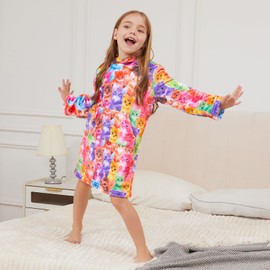 QPANCY Cat Bathrobe for Girls Kids Soft Coral Fleece Hooded Bathrobes Sleepwear robe for Girls Size 8 9