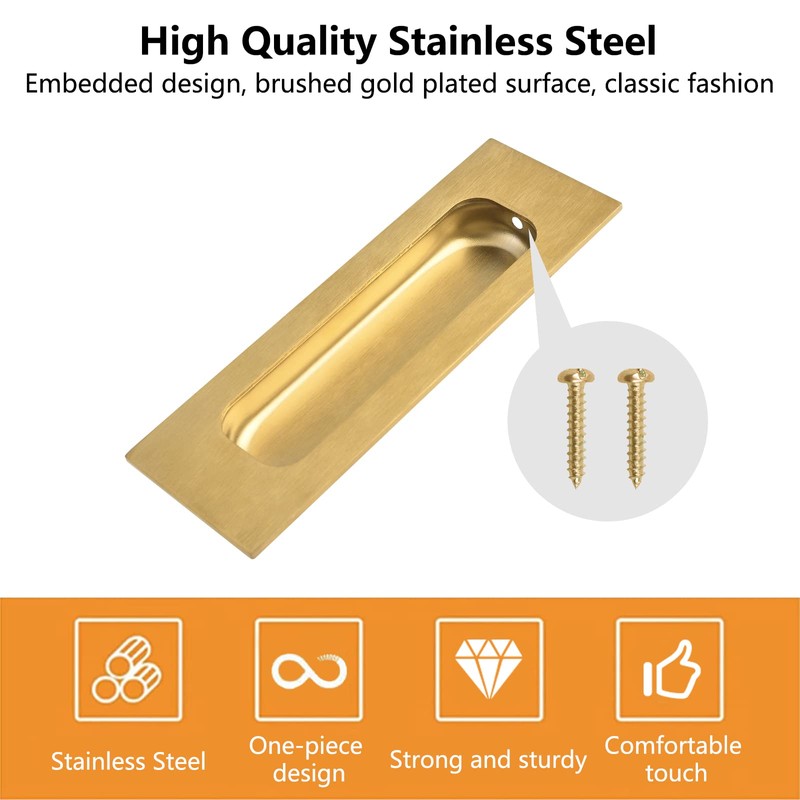 MOROBOR 2pcs Square Brushed Gold Flush Pulls Recessed Finger Pulls,