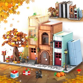 Bookends Building Set for Adult, Home Bookshelf Insert Decoration Building, Bookcase Miniature House Model Building for Adults, 1488pcs