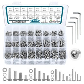 SATANTECH 1625Pcs M2 M3 M4 M5 Metric Screw Assortment,304 Stainless Steel Metric Bolts and Nuts Assortment Kit,Hex Socket Button Head Metric Machine Screws with Flat and Lock Washers