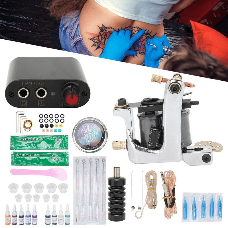 Coil Tattoo Machine Kit Clip Cord Foot Pedal Power Supply