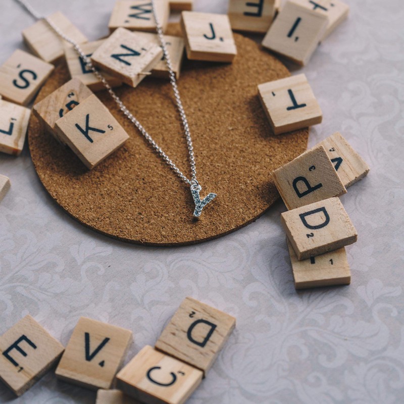 Philip Jones Pave Initial Letter Y Necklace with Austrian Crystals