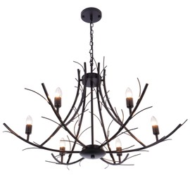 KPIBEST 23.6 Inch Black Chandelier, 6-Light, Tree Branch Pendant Chandelier, Wrought Iron, Nature-Inspired Industrial Design for Bedroom, Living Room, Farmhouse or Foyer