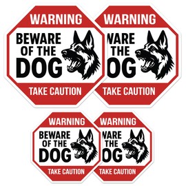 Sticky Expressions | (4 Pcs) Beware of Dog Stickers – Two Sizes [4" & 2.75"] – Strong Adhesive, Durable, Weatherproof Beware of Dog Sticker for Door, Fences and Others