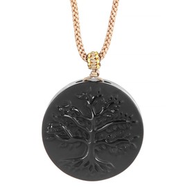 Guptue Obsidian Black Stone Tree of Life Necklace/Golden/Silver Obsidian/Natural Stone for Adults, Unisex, No Metal, Pendant, Nylon Cord