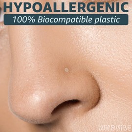 WildVibe 20g Bioflex Clear Nose Rings for Women, Men 10pcs - Plastic Retainer Flat Clear Nose Studs for Work, Surgery, Sports, School - 20 Gauge (0.8mm) Bioplast Piercing Hypoallergenic Nostril