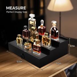 KISENG Cologne Organizer for Men, 3 Tier Cologne Stand with Perfume Organizer Drawer, Perfume Holder with Hidden Compartment, Fragrance Stand Shelf A Great Gift for Man, Black