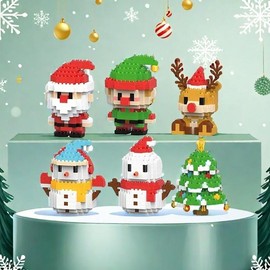 Santa Claus Design Building Blocks Toy, 1 Count Cute Micro-particle Building Bricks Ornament, Snowman & Reindeer Creative Desktop Decoration for Home Office, Building Block Model:_Multicolor_Christmas Red Snowman 194pcs