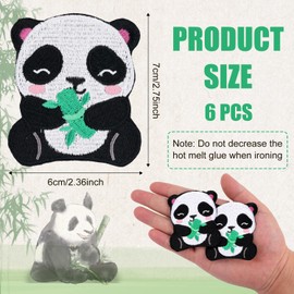 6pcs Panda Iron on Sew Embroidery Patches, Embroidered Fabric Iron on Logo Patches Hand Sewn Appliques for Vest Hat Jeans Backpack Jacket Shirt Sewing Decoration