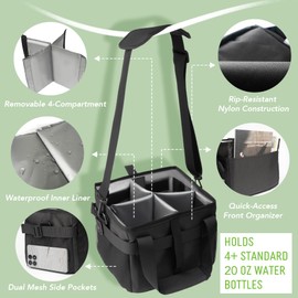 4 Cup Drink Carrier,Water Bottle Holder with Strap & Adjustable Dividers,Reusable Water Bottle Bag for Travel and Coffee Delivery,Fits Full Size Tumblers and Cup,Upgraded Dual-Buckle Secure Strap