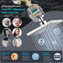 Cobbe High Pressure Filtered Shower Head Combo, Rain Shower Head with 20 Stage Shower Head Filter for Hard Water - Adjustable Replacement Remove Chlorine and Harmful Substances, Chrome