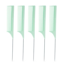 Simply Hair 5 Pc Tail Comb. Extra Long Hairdressing Comb Fine Tooth Comb Metal End Rat Tail Hair Comb. Parting Comb Hair Comb For Use As Styling Comb Highlighting Comb Pin Tail. 5 Per Set. (Green)
