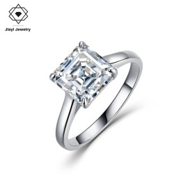 2.5 CTW Luxury Asscher Cut Solitaire Moissanite Engagement Ring S925 Sterling Silver with Curved Shank Fine JewelryColor: Silver, Ring Size: 9#