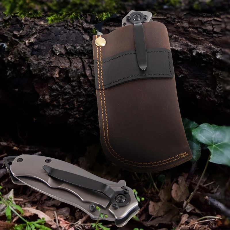 Leather Knife Sheath for Belt,Pocket Knife Holder,Heavy Duty Folding Knife