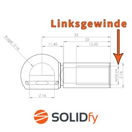 SOLIDfy 2 x Ball Pan B16 M10 LH Left-Hand Thread DIN 71805 + Safety Bracket Form B Galvanised 16 mm