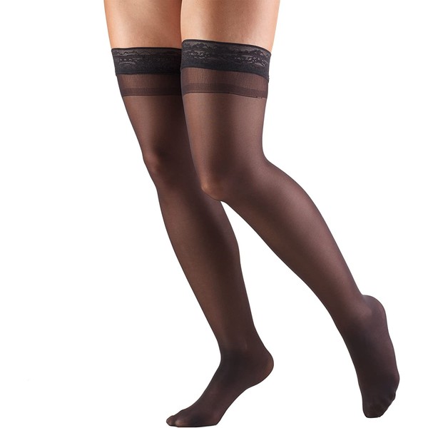 Truform Sheer Compression Stockings, 8-15 mmHg, Women's Thigh High Length, 20 Denier, Black, X-Large