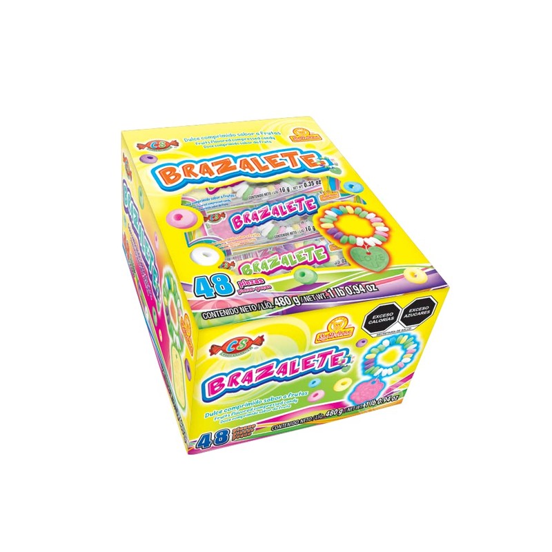 Brazalete 48 piezas, Dulce Comprimido Sabor Frutales en forma de