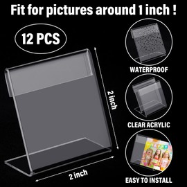 Chunful 12 Pack Clear Acrylic Self Standing Photo Frames Small Picture Frame Bulk Wallet Size Desktop Display Freestand for Home Office (2 x 2 Inches)