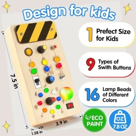 POLKRANE Montessori Toys POLKRANE Busy Board with LED Light w/Toggle Sensory Toy Toddler