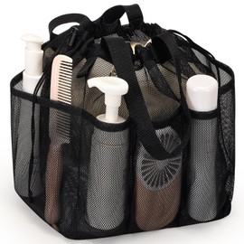 famichan - Cesta de ducha de malla portátil con cordón, artículos esenciales para dormitorio de recámara para estudiantes universitarios, niño y niña,