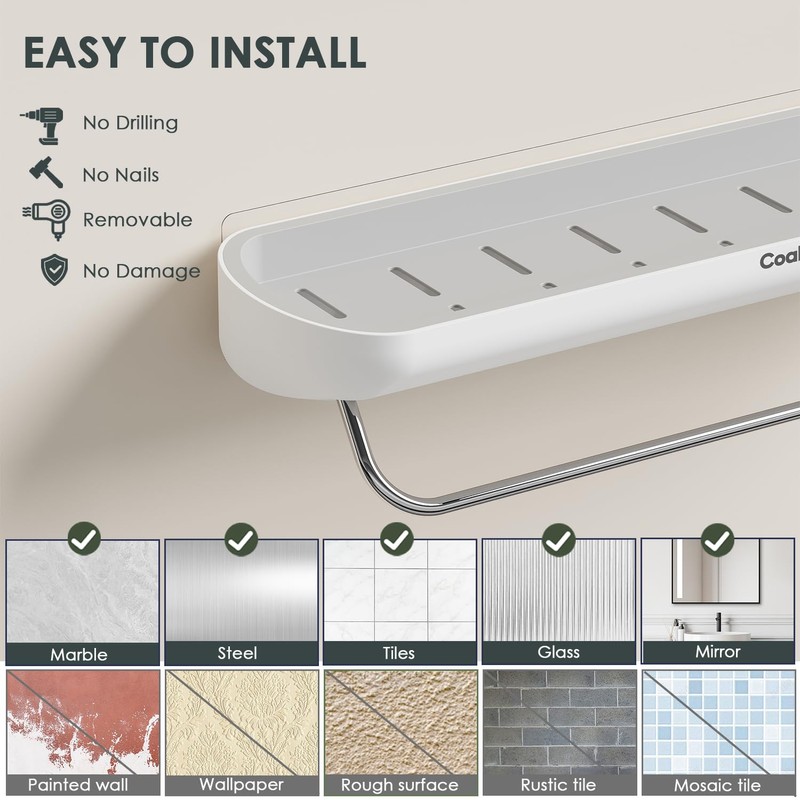 Coalinker Adhesive Strip Replacement Shower Shelf - No Drilling Adhesive